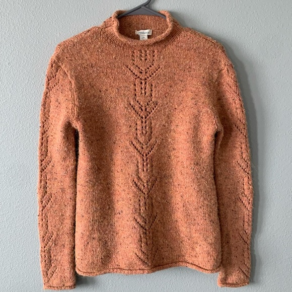 Sundance Sweaters Sundance Orange Speckled Open Knit Wool Mock Neck